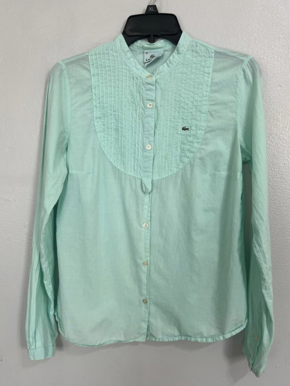 Lacoste Women's Mint Green Blouse with Pleats – Size 38 EU / 6 US (M)